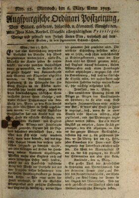 Augsburgische Ordinari Postzeitung von Staats-, gelehrten, historisch- u. ökonomischen Neuigkeiten (Augsburger Postzeitung) Mittwoch 6. März 1793