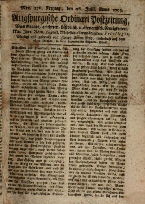 Augsburgische Ordinari Postzeitung von Staats-, gelehrten, historisch- u. ökonomischen Neuigkeiten (Augsburger Postzeitung) Freitag 26. Juli 1793
