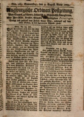 Augsburgische Ordinari Postzeitung von Staats-, gelehrten, historisch- u. ökonomischen Neuigkeiten (Augsburger Postzeitung) Donnerstag 8. August 1793