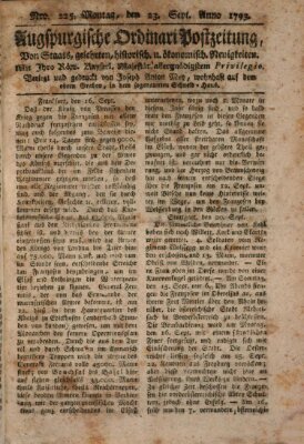 Augsburgische Ordinari Postzeitung von Staats-, gelehrten, historisch- u. ökonomischen Neuigkeiten (Augsburger Postzeitung) Montag 23. September 1793