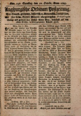 Augsburgische Ordinari Postzeitung von Staats-, gelehrten, historisch- u. ökonomischen Neuigkeiten (Augsburger Postzeitung) Samstag 12. Oktober 1793