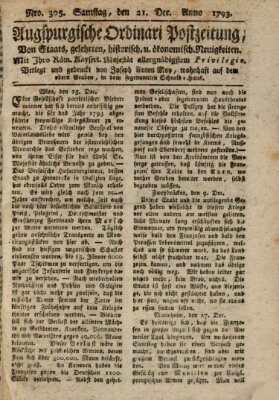 Augsburgische Ordinari Postzeitung von Staats-, gelehrten, historisch- u. ökonomischen Neuigkeiten (Augsburger Postzeitung) Samstag 21. Dezember 1793