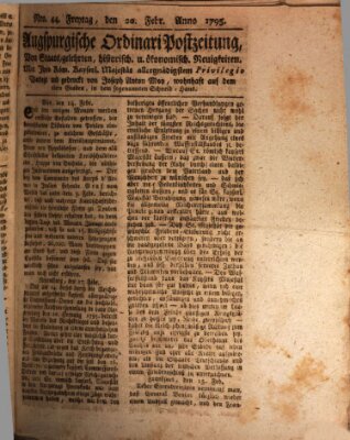 Augsburgische Ordinari Postzeitung von Staats-, gelehrten, historisch- u. ökonomischen Neuigkeiten (Augsburger Postzeitung) Freitag 20. Februar 1795