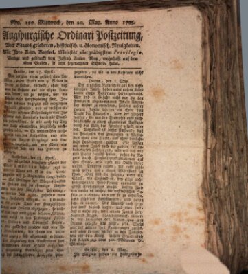 Augsburgische Ordinari Postzeitung von Staats-, gelehrten, historisch- u. ökonomischen Neuigkeiten (Augsburger Postzeitung) Mittwoch 20. Mai 1795