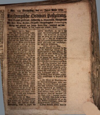 Augsburgische Ordinari Postzeitung von Staats-, gelehrten, historisch- u. ökonomischen Neuigkeiten (Augsburger Postzeitung) Donnerstag 11. Juni 1795