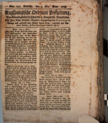 Augsburgische Ordinari Postzeitung von Staats-, gelehrten, historisch- u. ökonomischen Neuigkeiten (Augsburger Postzeitung) Freitag 9. Oktober 1795