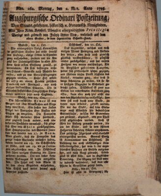 Augsburgische Ordinari Postzeitung von Staats-, gelehrten, historisch- u. ökonomischen Neuigkeiten (Augsburger Postzeitung) Montag 2. November 1795