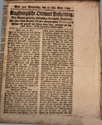 Augsburgische Ordinari Postzeitung von Staats-, gelehrten, historisch- u. ökonomischen Neuigkeiten (Augsburger Postzeitung) Donnerstag 17. Dezember 1795