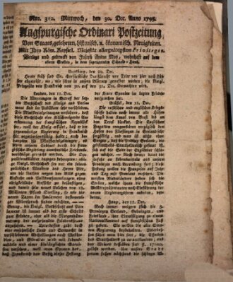 Augsburgische Ordinari Postzeitung von Staats-, gelehrten, historisch- u. ökonomischen Neuigkeiten (Augsburger Postzeitung) Mittwoch 30. Dezember 1795