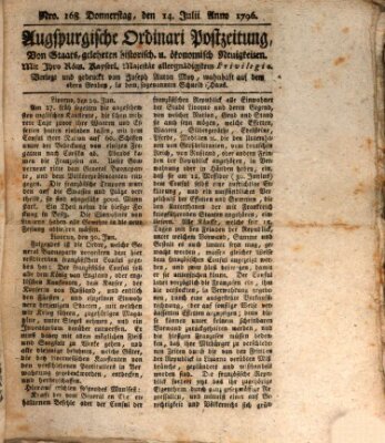 Augsburgische Ordinari Postzeitung von Staats-, gelehrten, historisch- u. ökonomischen Neuigkeiten (Augsburger Postzeitung) Donnerstag 14. Juli 1796