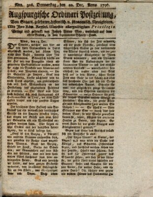 Augsburgische Ordinari Postzeitung von Staats-, gelehrten, historisch- u. ökonomischen Neuigkeiten (Augsburger Postzeitung) Donnerstag 22. Dezember 1796