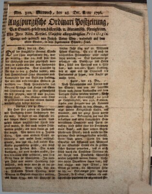 Augsburgische Ordinari Postzeitung von Staats-, gelehrten, historisch- u. ökonomischen Neuigkeiten (Augsburger Postzeitung) Mittwoch 28. Dezember 1796