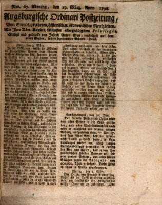 Augsburgische Ordinari Postzeitung von Staats-, gelehrten, historisch- u. ökonomischen Neuigkeiten (Augsburger Postzeitung) Montag 19. März 1798