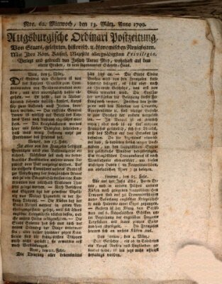 Augsburgische Ordinari Postzeitung von Staats-, gelehrten, historisch- u. ökonomischen Neuigkeiten (Augsburger Postzeitung) Mittwoch 13. März 1799