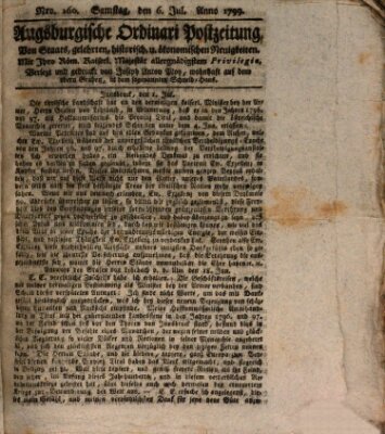Augsburgische Ordinari Postzeitung von Staats-, gelehrten, historisch- u. ökonomischen Neuigkeiten (Augsburger Postzeitung) Samstag 6. Juli 1799