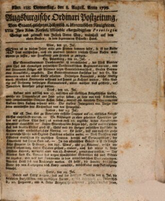 Augsburgische Ordinari Postzeitung von Staats-, gelehrten, historisch- u. ökonomischen Neuigkeiten (Augsburger Postzeitung) Donnerstag 8. August 1799