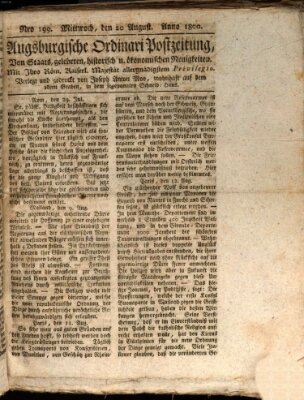 Augsburgische Ordinari Postzeitung von Staats-, gelehrten, historisch- u. ökonomischen Neuigkeiten (Augsburger Postzeitung) Mittwoch 20. August 1800