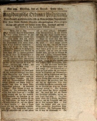 Augsburgische Ordinari Postzeitung von Staats-, gelehrten, historisch- u. ökonomischen Neuigkeiten (Augsburger Postzeitung) Dienstag 26. August 1800