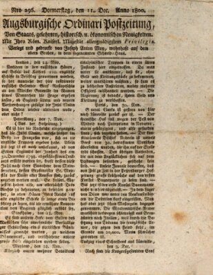 Augsburgische Ordinari Postzeitung von Staats-, gelehrten, historisch- u. ökonomischen Neuigkeiten (Augsburger Postzeitung) Donnerstag 11. Dezember 1800