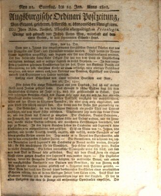 Augsburgische Ordinari Postzeitung von Staats-, gelehrten, historisch- u. ökonomischen Neuigkeiten (Augsburger Postzeitung) Samstag 24. Januar 1801