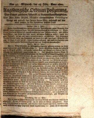 Augsburgische Ordinari Postzeitung von Staats-, gelehrten, historisch- u. ökonomischen Neuigkeiten (Augsburger Postzeitung) Mittwoch 25. Februar 1801