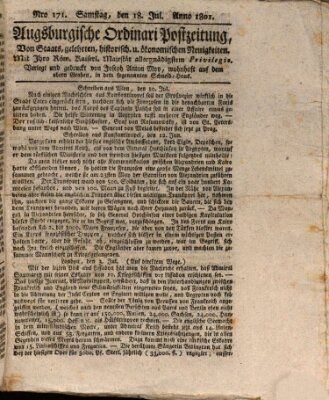 Augsburgische Ordinari Postzeitung von Staats-, gelehrten, historisch- u. ökonomischen Neuigkeiten (Augsburger Postzeitung) Samstag 18. Juli 1801