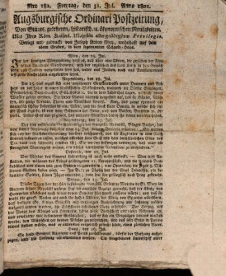 Augsburgische Ordinari Postzeitung von Staats-, gelehrten, historisch- u. ökonomischen Neuigkeiten (Augsburger Postzeitung) Freitag 31. Juli 1801