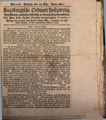 Augsburgische Ordinari Postzeitung von Staats-, gelehrten, historisch- u. ökonomischen Neuigkeiten (Augsburger Postzeitung) Freitag 28. August 1801