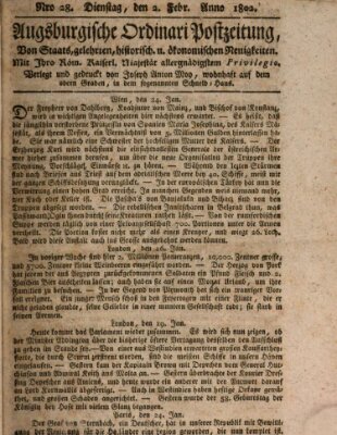 Augsburgische Ordinari Postzeitung von Staats-, gelehrten, historisch- u. ökonomischen Neuigkeiten (Augsburger Postzeitung) Dienstag 2. Februar 1802