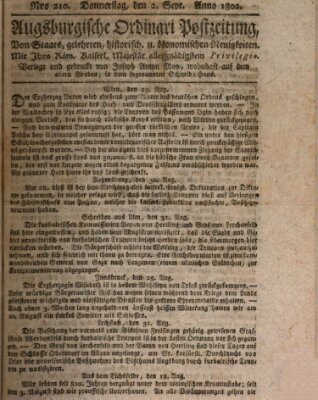 Augsburgische Ordinari Postzeitung von Staats-, gelehrten, historisch- u. ökonomischen Neuigkeiten (Augsburger Postzeitung) Donnerstag 2. September 1802