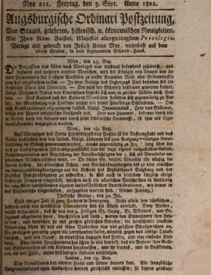 Augsburgische Ordinari Postzeitung von Staats-, gelehrten, historisch- u. ökonomischen Neuigkeiten (Augsburger Postzeitung) Freitag 3. September 1802