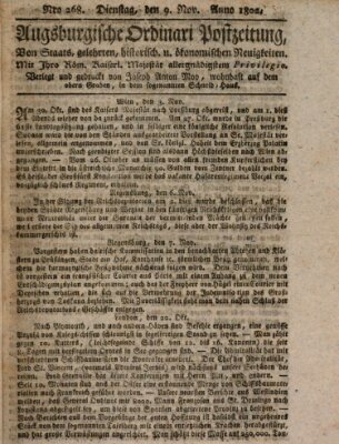 Augsburgische Ordinari Postzeitung von Staats-, gelehrten, historisch- u. ökonomischen Neuigkeiten (Augsburger Postzeitung) Dienstag 9. November 1802