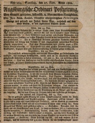 Augsburgische Ordinari Postzeitung von Staats-, gelehrten, historisch- u. ökonomischen Neuigkeiten (Augsburger Postzeitung) Samstag 27. November 1802