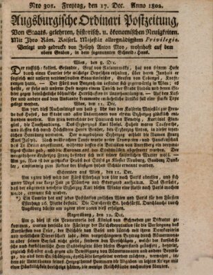 Augsburgische Ordinari Postzeitung von Staats-, gelehrten, historisch- u. ökonomischen Neuigkeiten (Augsburger Postzeitung) Freitag 17. Dezember 1802