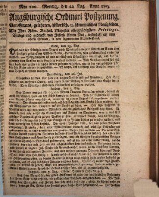 Augsburgische Ordinari Postzeitung von Staats-, gelehrten, historisch- u. ökonomischen Neuigkeiten (Augsburger Postzeitung) Montag 22. August 1803