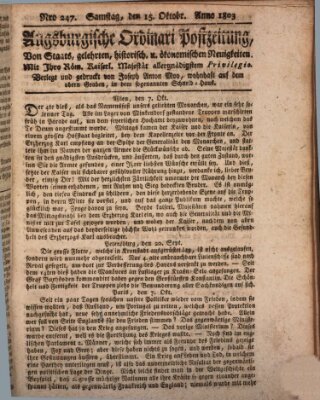 Augsburgische Ordinari Postzeitung von Staats-, gelehrten, historisch- u. ökonomischen Neuigkeiten (Augsburger Postzeitung) Samstag 15. Oktober 1803