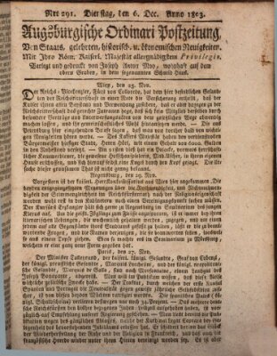 Augsburgische Ordinari Postzeitung von Staats-, gelehrten, historisch- u. ökonomischen Neuigkeiten (Augsburger Postzeitung) Dienstag 6. Dezember 1803