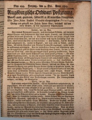 Augsburgische Ordinari Postzeitung von Staats-, gelehrten, historisch- u. ökonomischen Neuigkeiten (Augsburger Postzeitung) Freitag 9. Dezember 1803