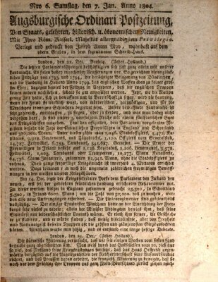 Augsburgische Ordinari Postzeitung von Staats-, gelehrten, historisch- u. ökonomischen Neuigkeiten (Augsburger Postzeitung) Samstag 7. Januar 1804