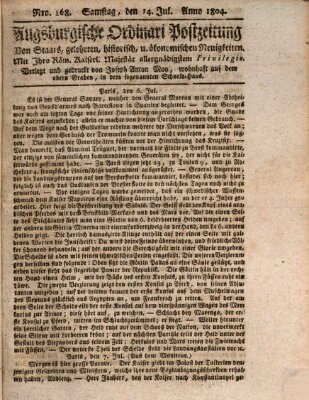 Augsburgische Ordinari Postzeitung von Staats-, gelehrten, historisch- u. ökonomischen Neuigkeiten (Augsburger Postzeitung) Samstag 14. Juli 1804