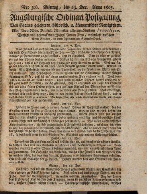 Augsburgische Ordinari Postzeitung von Staats-, gelehrten, historisch- u. ökonomischen Neuigkeiten (Augsburger Postzeitung) Montag 23. Dezember 1805