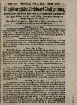 Augsburgische Ordinari Postzeitung von Staats-, gelehrten, historisch- u. ökonomischen Neuigkeiten (Augsburger Postzeitung) Samstag 9. August 1806