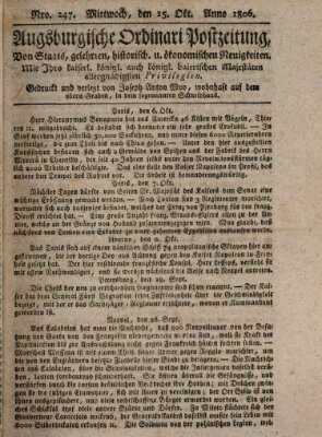 Augsburgische Ordinari Postzeitung von Staats-, gelehrten, historisch- u. ökonomischen Neuigkeiten (Augsburger Postzeitung) Mittwoch 15. Oktober 1806