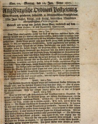 Augsburgische Ordinari Postzeitung von Staats-, gelehrten, historisch- u. ökonomischen Neuigkeiten (Augsburger Postzeitung) Montag 12. Januar 1807