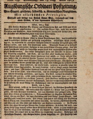 Augsburgische Ordinari Postzeitung von Staats-, gelehrten, historisch- u. ökonomischen Neuigkeiten (Augsburger Postzeitung) Donnerstag 13. August 1807