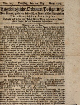 Augsburgische Ordinari Postzeitung von Staats-, gelehrten, historisch- u. ökonomischen Neuigkeiten (Augsburger Postzeitung) Samstag 29. August 1807
