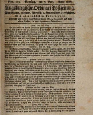 Augsburgische Ordinari Postzeitung von Staats-, gelehrten, historisch- u. ökonomischen Neuigkeiten (Augsburger Postzeitung) Samstag 5. September 1807