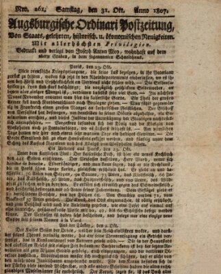 Augsburgische Ordinari Postzeitung von Staats-, gelehrten, historisch- u. ökonomischen Neuigkeiten (Augsburger Postzeitung) Samstag 31. Oktober 1807
