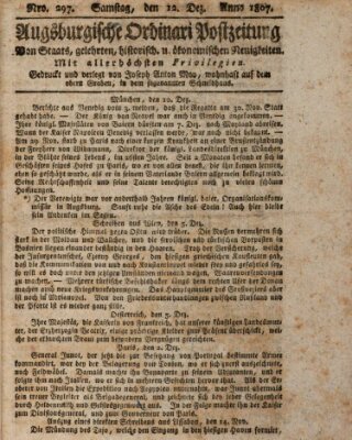 Augsburgische Ordinari Postzeitung von Staats-, gelehrten, historisch- u. ökonomischen Neuigkeiten (Augsburger Postzeitung) Samstag 12. Dezember 1807