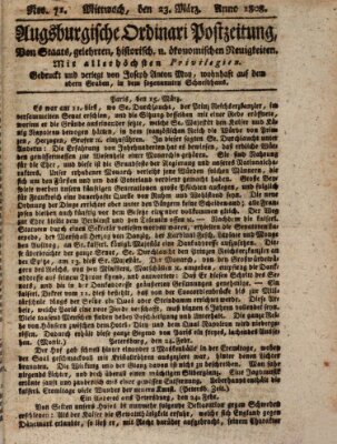 Augsburgische Ordinari Postzeitung von Staats-, gelehrten, historisch- u. ökonomischen Neuigkeiten (Augsburger Postzeitung) Mittwoch 23. März 1808